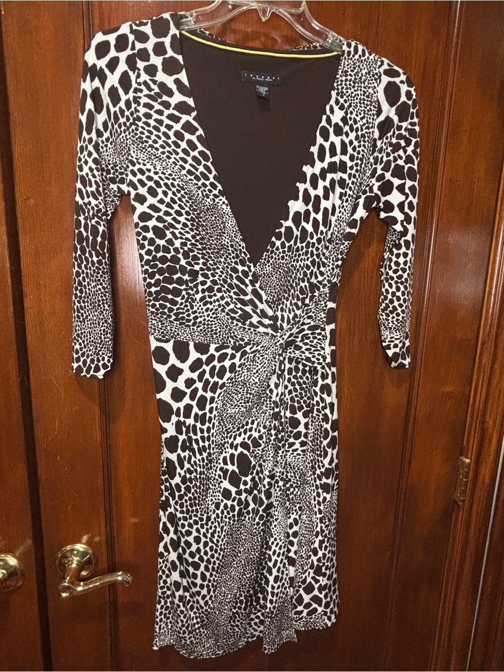 Laundry By Shelli Segal Black and White Printed Long Sleeve Wrap Dress
